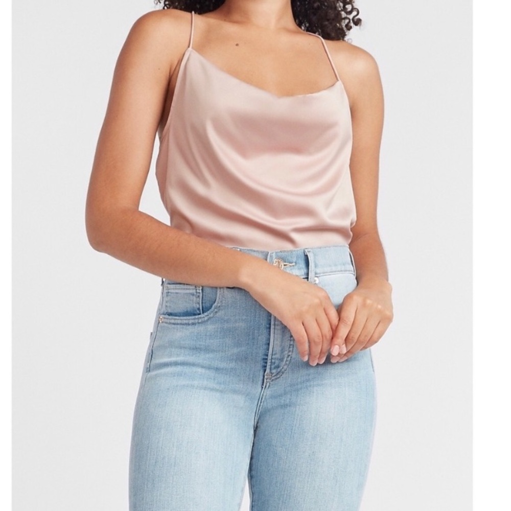 Express satin cowl drape neck cami tank top